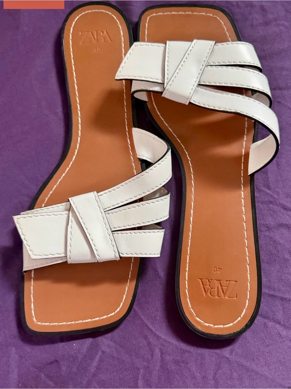 Zara White Knotted Strap Slide Sandals
